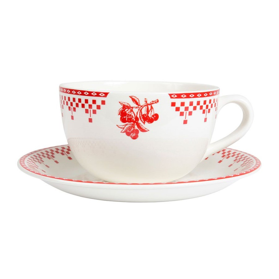 Arts De La Table Fabrique De Styles Tasses Et Mugs | Tasse Et Sous-Tasse En Faience Damier Rouge - Campagne