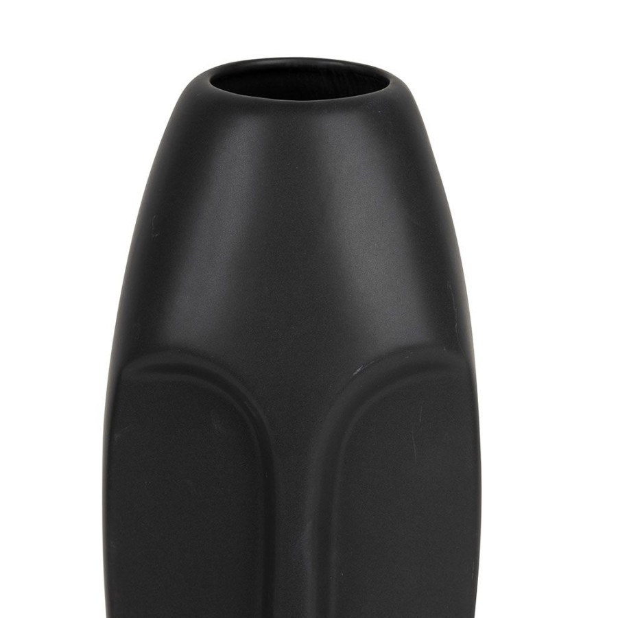 Deco Fabrique De Styles Vases Et Soliflores | Vase Mate Face Noir H24Cm En Gres