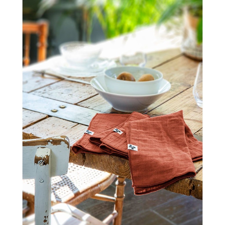 Textiles Fabrique De Styles Serviettes De Table | Lot De 3 Serviettes En Gaze De Coton Terracotta 40X40Cm - Gaia