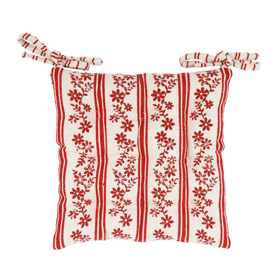 Textiles Fabrique De Styles | Galette Chaise Carree Tapissier Naturel Et Rouge 40X40Cm En Coton