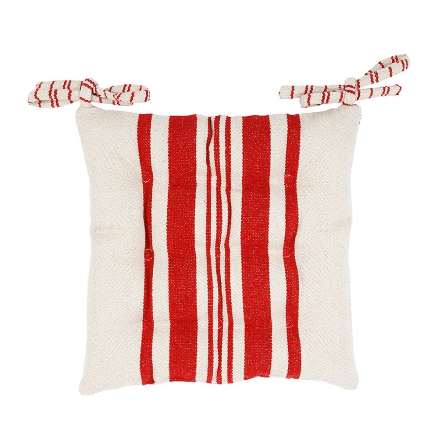 Textiles Fabrique De Styles | Galette Chaise Carree Tapissier Naturel Et Rouge 40X40Cm En Coton