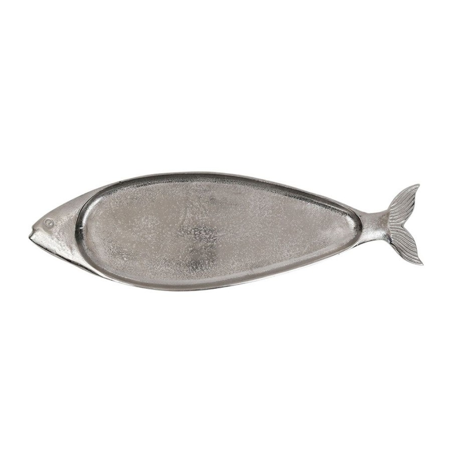 Arts De La Table Fabrique De Styles Plats Et Saladiers | Plat Poisson Ocean Gris Argente 59X17Cm En Aluminium Et Nickel