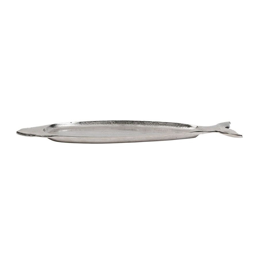 Arts De La Table Fabrique De Styles Plats Et Saladiers | Plat Poisson Ocean Gris Argente 59X17Cm En Aluminium Et Nickel