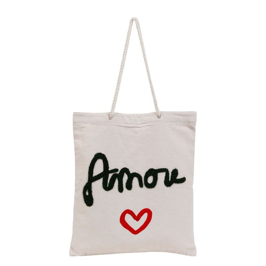 Accessoires Et Loisirs Fabrique De Styles Sacs Et Pochettes | Sac Tote Bag Amore Blanc 38X42Cm Coton