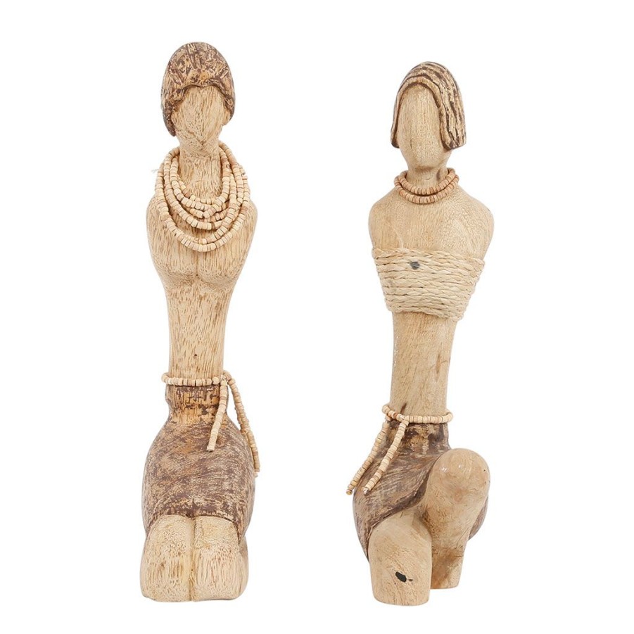 Deco Fabrique De Styles Petits Objets Deco | Statuettes Lady X2 En Manguier Naturel Et Brun 7X14Xh28.5Cm - Cordel