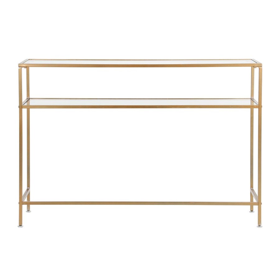 Meubles Fabrique De Styles Consoles | Console En Fer Et Verre Dore 120X33Xh80.5Cm - Eluminea