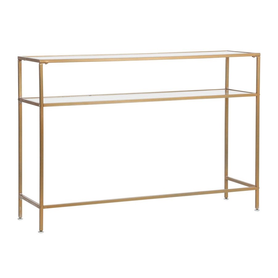 Meubles Fabrique De Styles Consoles | Console En Fer Et Verre Dore 120X33Xh80.5Cm - Eluminea