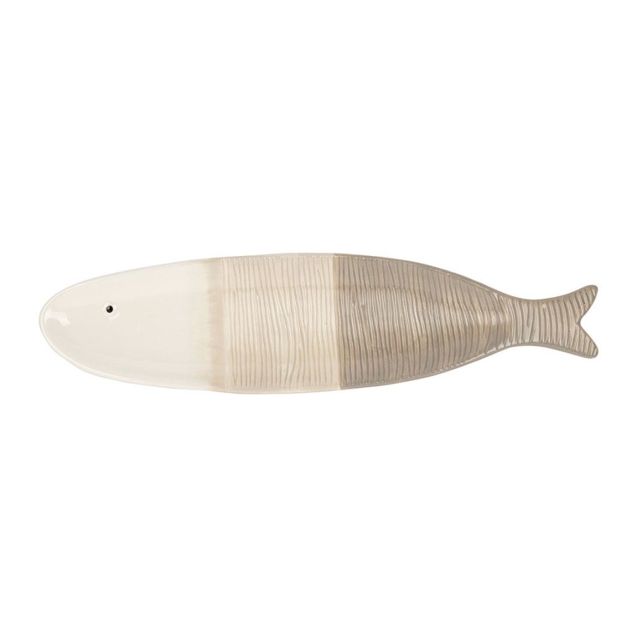 Arts De La Table Fabrique De Styles Plats Et Saladiers | Plat Poisson Long Beige Et Blanc 41.5X10Cm En Faience - Aquatic