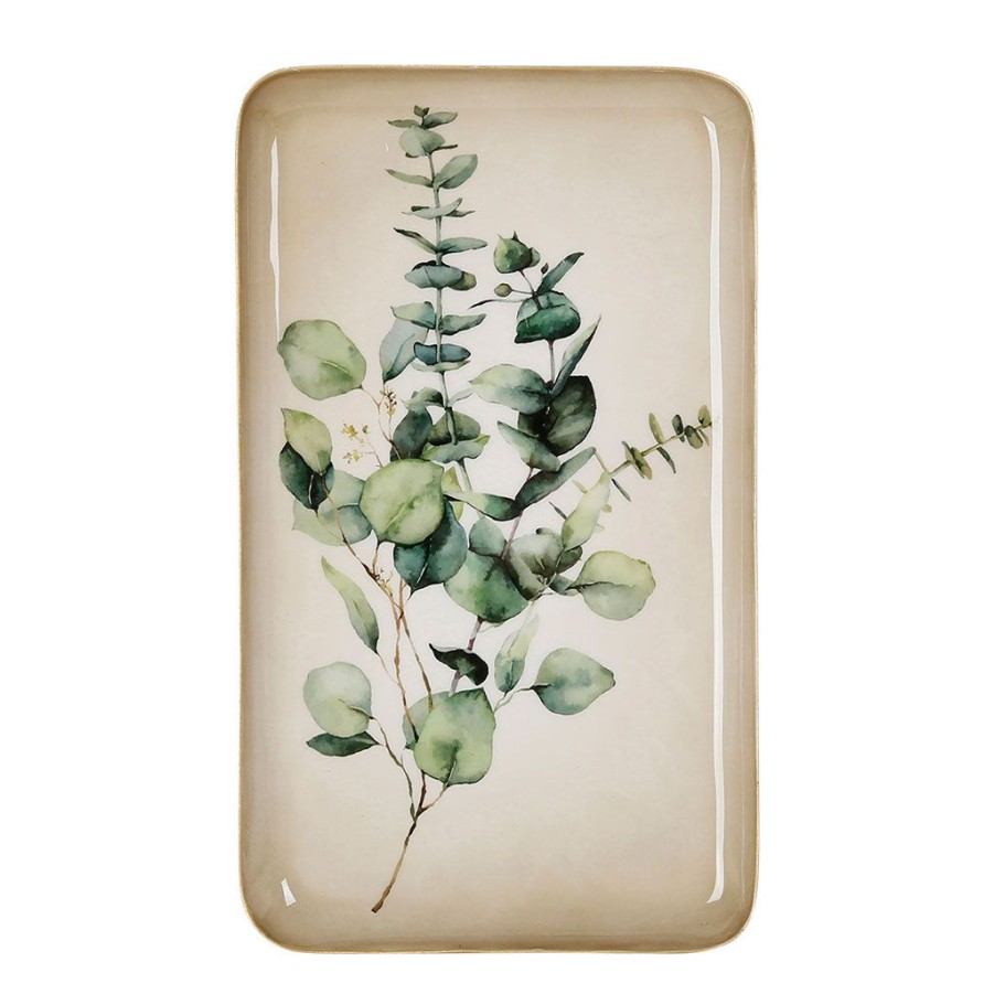 Arts De La Table Fabrique De Styles Plateaux | Plateau Rectangulaire Vert Et Dore 15X25.5Cm En Fer - Eucalyptus Classic