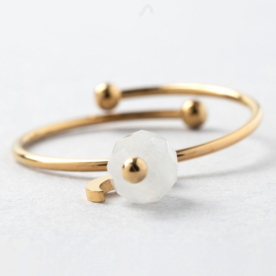 Accessoires Et Loisirs Fabrique De Styles Bijoux Fantaisie | Bague Ajustable Pierre De Lune Dore Et Blanc En Acier Inoxydable