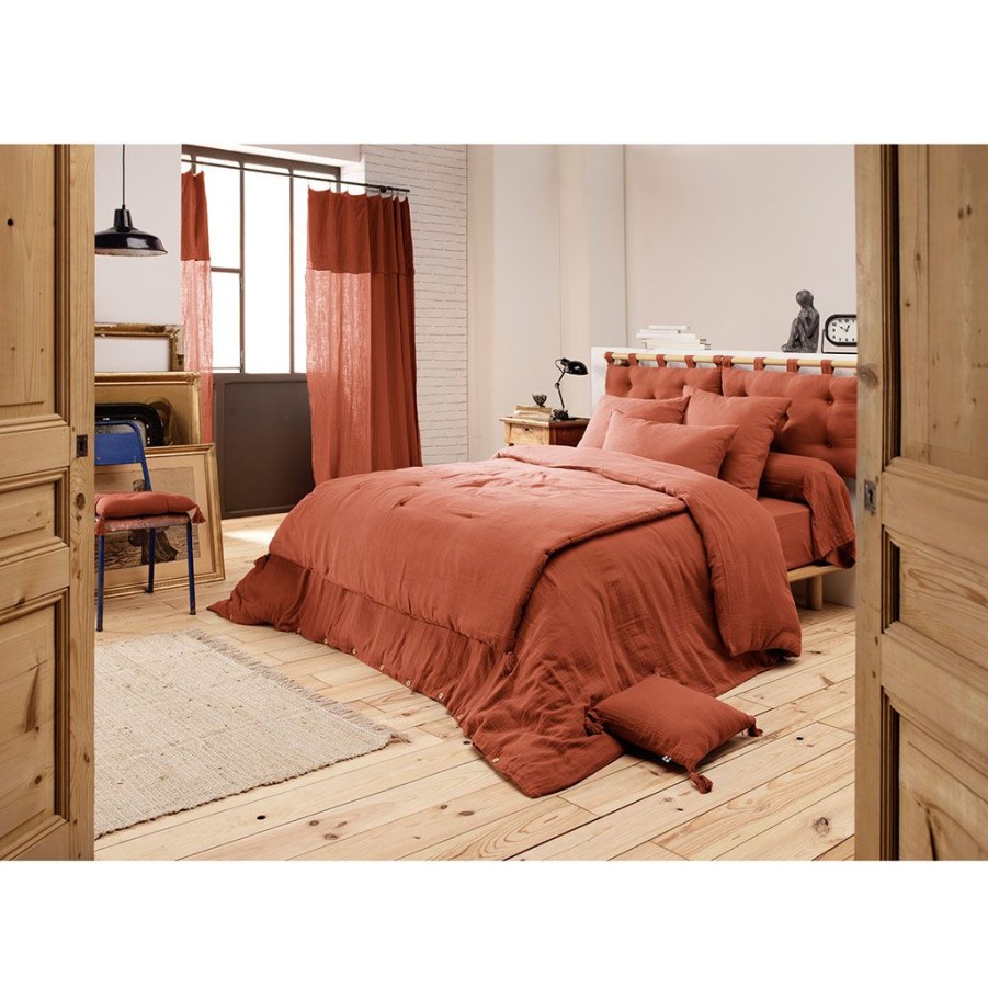 Textiles Fabrique De Styles Housses D'Edredon | Edredon En Gaze De Coton Terracotta 150X150Cm - Gaia