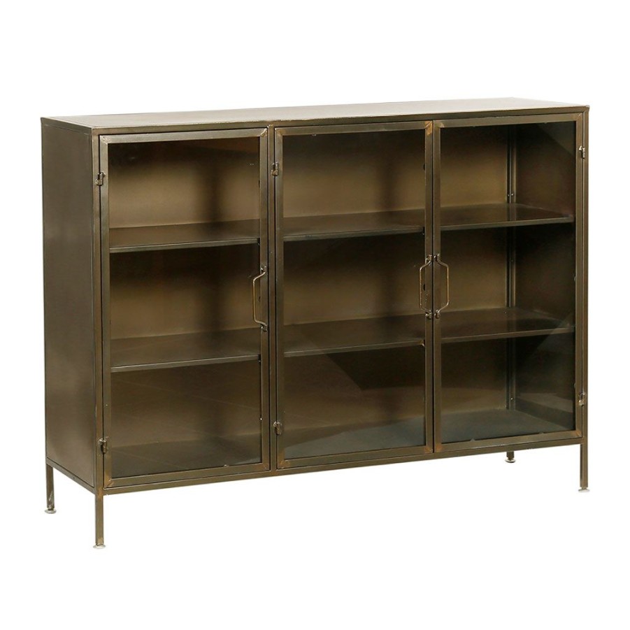 Meubles Fabrique De Styles Buffets Et Vitrines | Buffet Bas En Fer Mordore Et Verre L123.5Cm - Dagenham