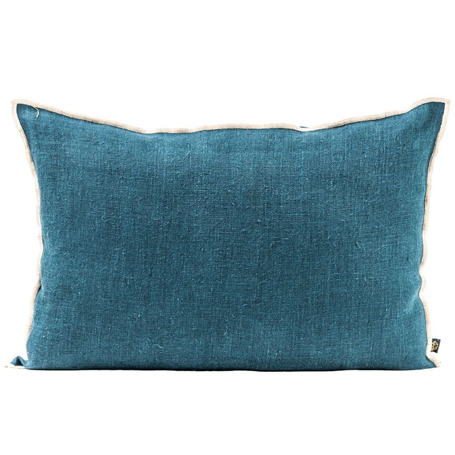 Textiles Fabrique De Styles | Coussin Chennai Bleu De Prusse 40X60Cm En Lin Lave