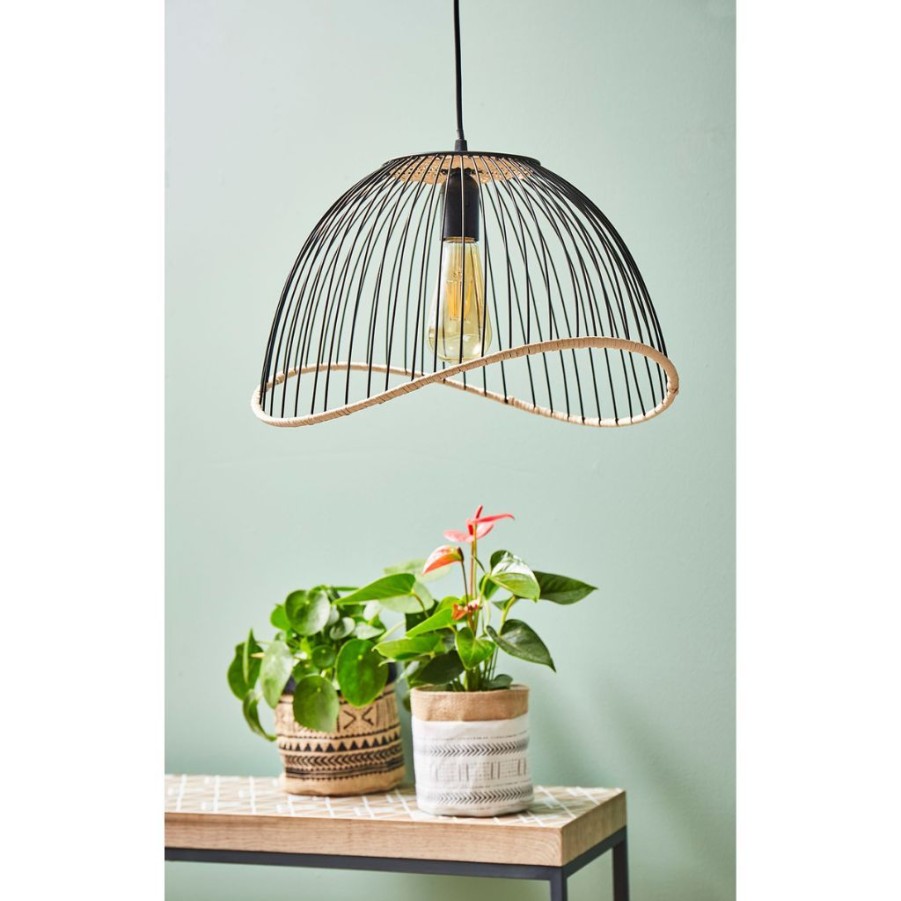 Luminaires Fabrique De Styles | Suspension En Fer Et Rotin H25Cm Noir - Filen