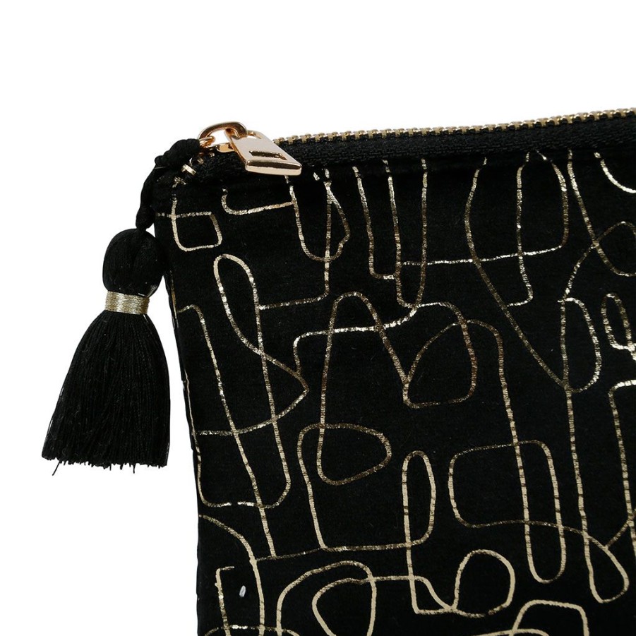 Accessoires Et Loisirs Fabrique De Styles Sacs Et Pochettes | Pochette Ligne Noir+Dore 14X11Cm Velours Polyester