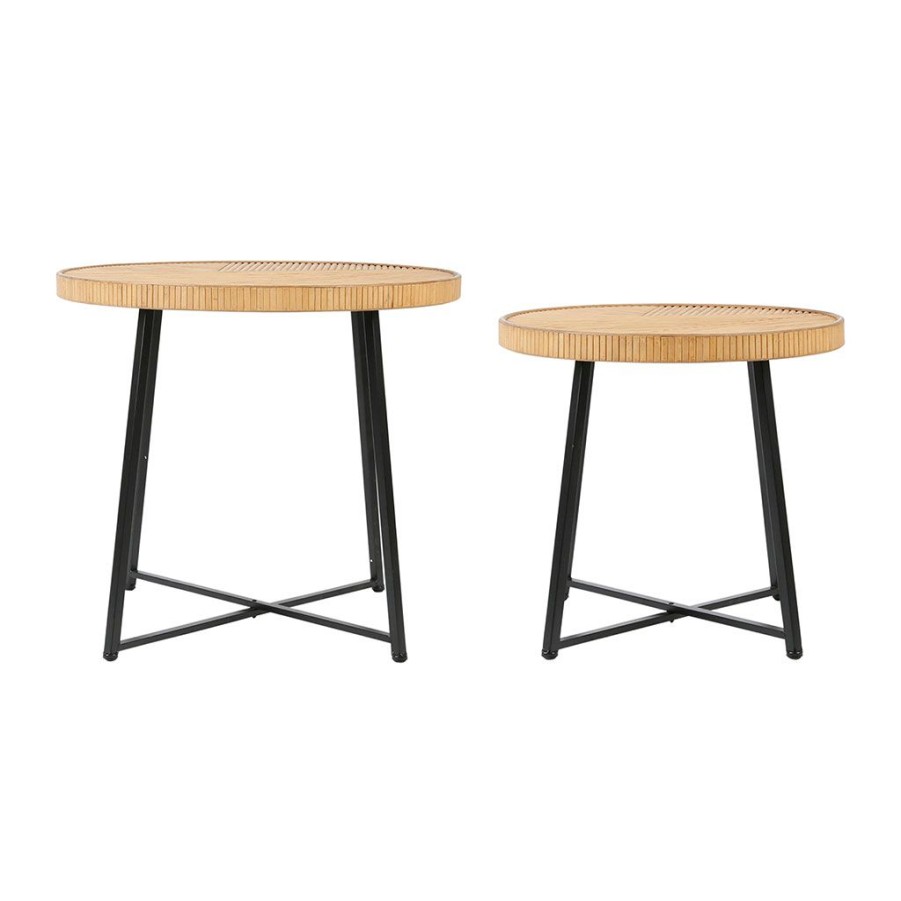 Meubles Fabrique De Styles Table Basses | Table Basse (Lot De 2) En Bambou, Rotin Et Pieds En Fer Noir - Saori