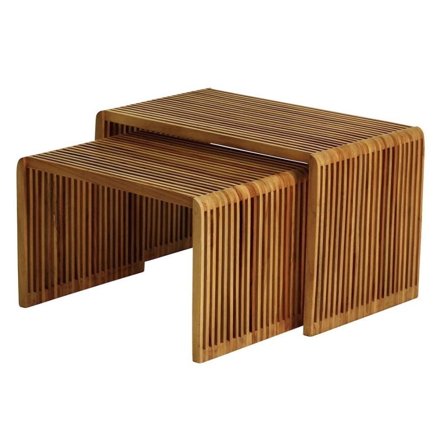 Meubles Fabrique De Styles Table Basses | Lot De 2 Tables Basses Gigognes En Teck Naturel - Soan