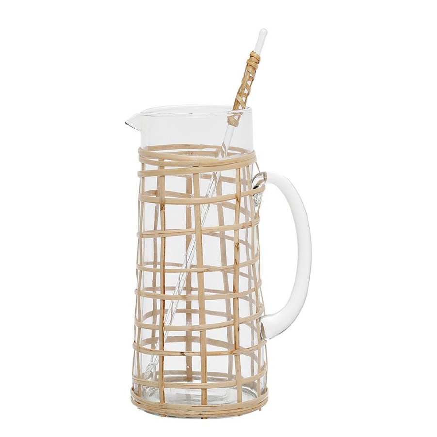 Arts De La Table Fabrique De Styles Carafes Et Pichets | Pichet Avec Agitateur Grenade 1.4L En Rotin Naturel Et Verre