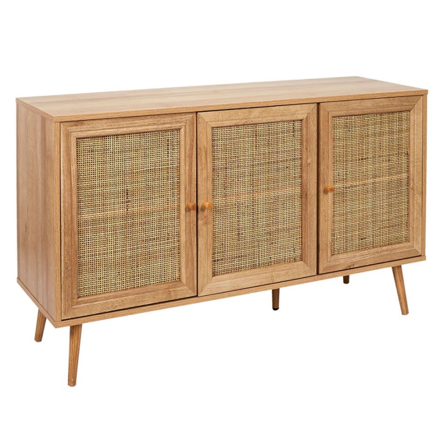 Meubles Fabrique De Styles Buffets Et Vitrines | Buffet En Bois Et Cannage 3 Portes L115Cm - Baia