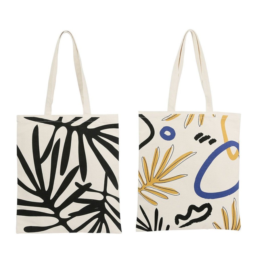 Accessoires Et Loisirs Fabrique De Styles Sacs Et Pochettes | Sac Tote Bag X2 Arty Folk Blanc Casse+Bleu+Moutarde+Noir 38X42Cm Coton