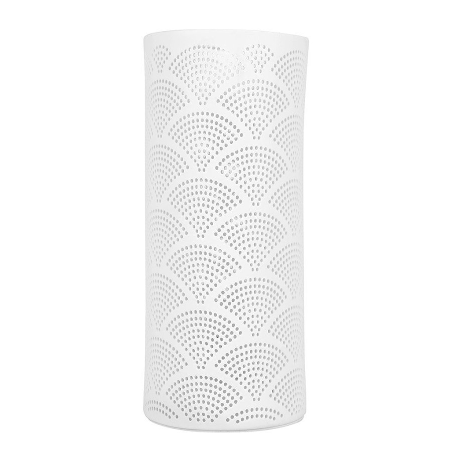 Luminaires Fabrique De Styles | Lampe Cylindre En Porcelaine H27.5Cm Blanc - Mandarin