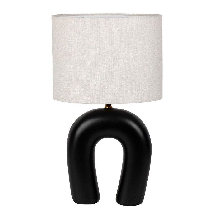 Luminaires Fabrique De Styles | Lampe En Ceramique Ecru Et Coton Noir H45Cm - Organic