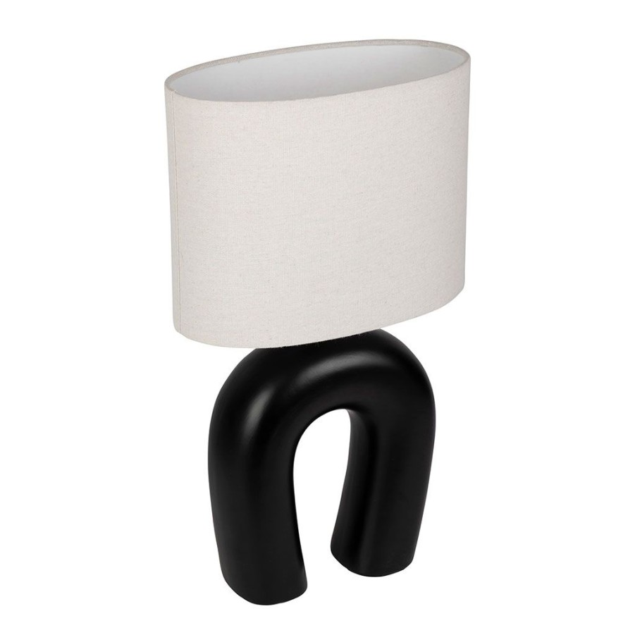 Luminaires Fabrique De Styles | Lampe En Ceramique Ecru Et Coton Noir H45Cm - Organic