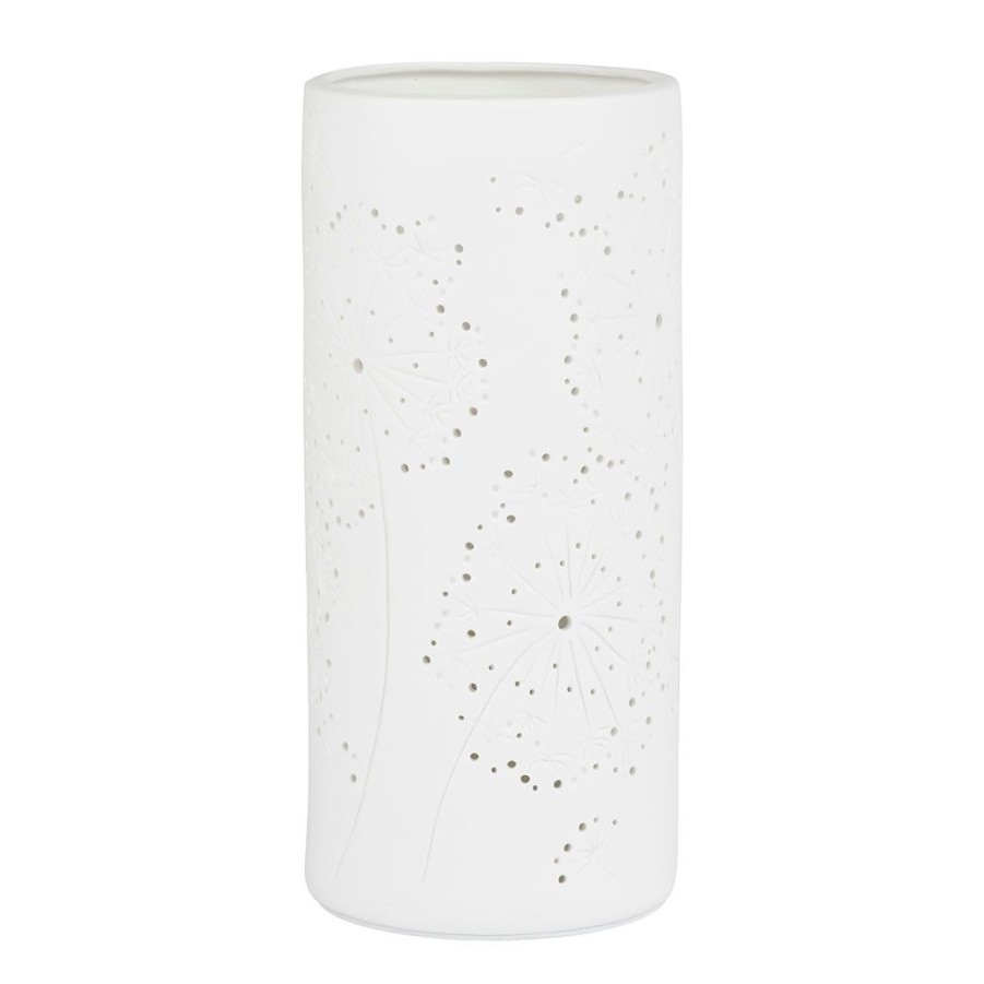 Luminaires Fabrique De Styles | Lampe Cylindre En Porcelaine H24Cm Blanc - Fleur