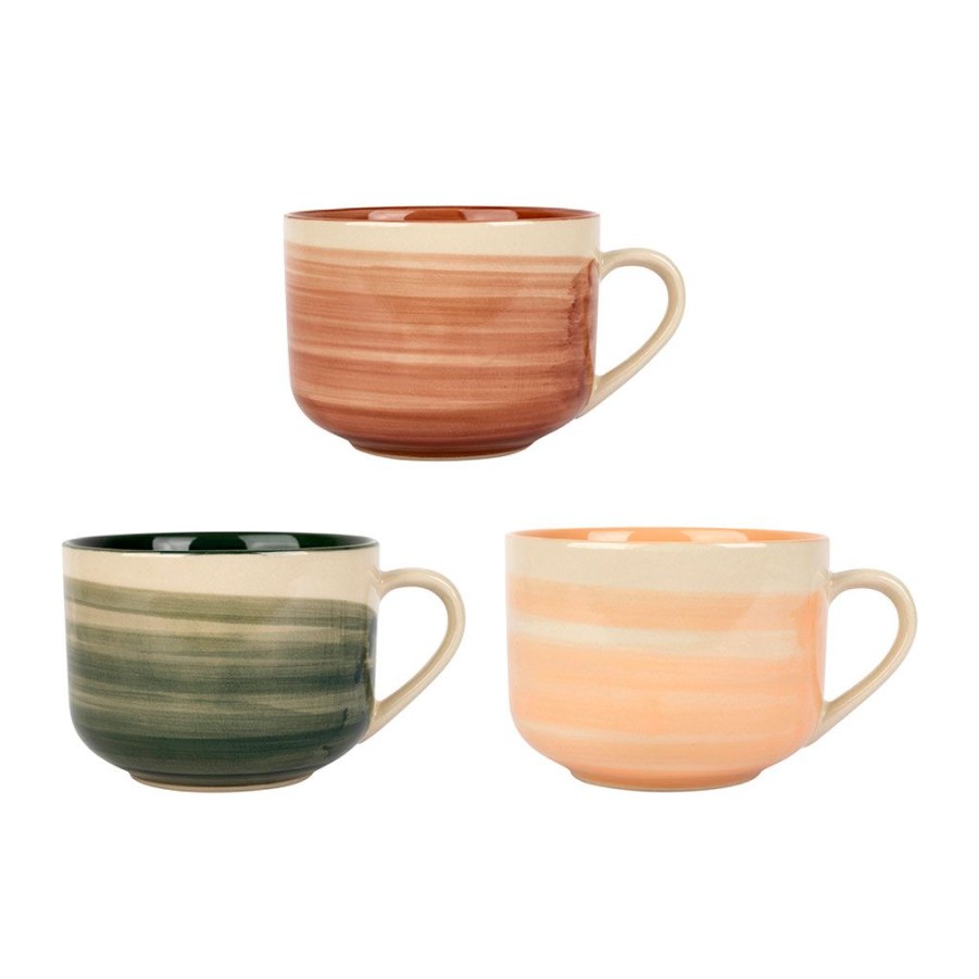 Arts De La Table Fabrique De Styles Tasses Et Mugs | Tasse Dejeuner X3 Sweet Leaves Terracotta+Vert+Corail 60Cl-D12Xh8.5Cm Gres