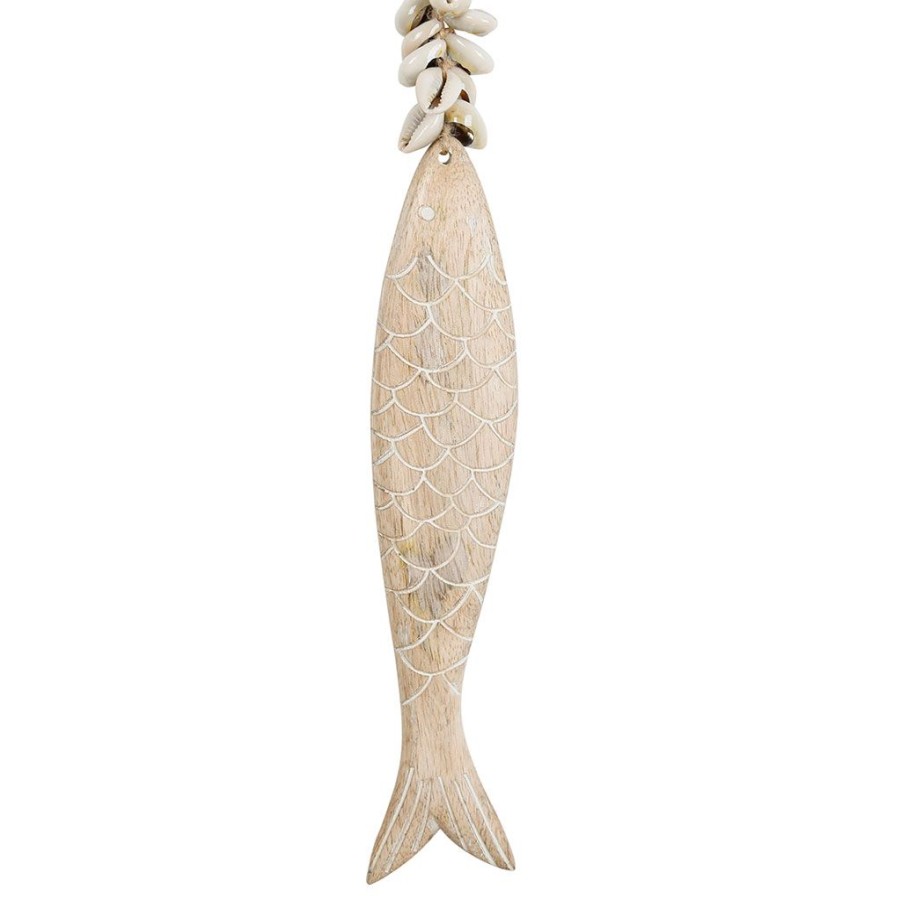 Deco Fabrique De Styles Deco A Suspendre Et Adhesive | Deco Poisson Un Ete A La Mer Naturel H30Cm En Manguier Et Coquillage