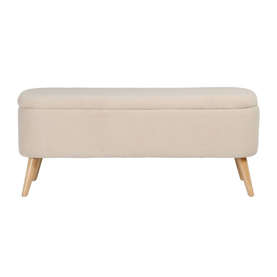 Meubles Fabrique De Styles Bancs Et Banquettes | Banc Coffre En Tissu Bouclette Ivoire - Claudine