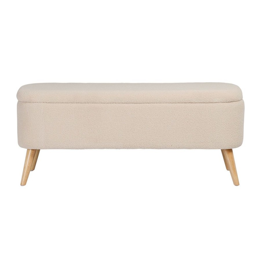 Meubles Fabrique De Styles Bancs Et Banquettes | Banc Coffre En Tissu Bouclette Ivoire - Claudine