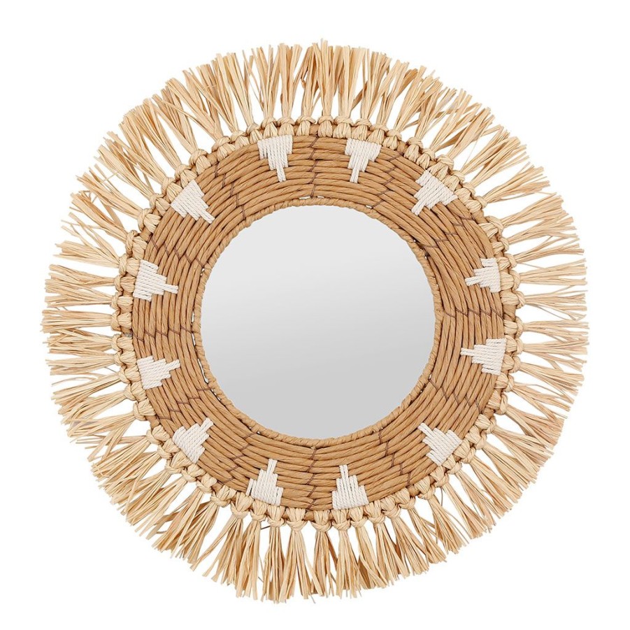 Deco Fabrique De Styles | Miroir Rond Naturel Et Blanc En Raphia D42Cm - Terre Brulee