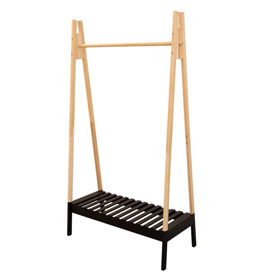 Meubles Fabrique De Styles Valets Et Portants | Portant A Vetements En Bois Naturel Et Noir H170Cm