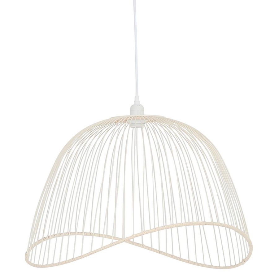 Luminaires Fabrique De Styles | Suspension En Fer Et Rotin H38Cm Blanc - Filen