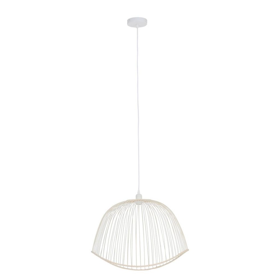 Luminaires Fabrique De Styles | Suspension En Fer Et Rotin H38Cm Blanc - Filen