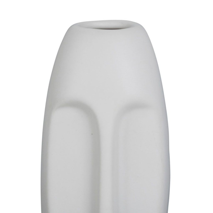 Deco Fabrique De Styles Vases Et Soliflores | Vase Face Blanc 6X5.5Xh13.5Cm Gres