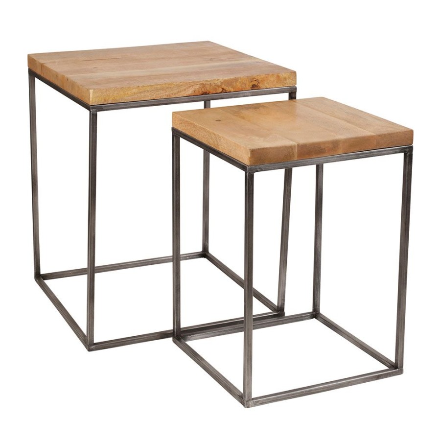 Meubles Fabrique De Styles Bouts De Canape Et Tables D'Appoint | Tables D'Appoint Gigogne (X2) En Manguier Naturel Et Fer