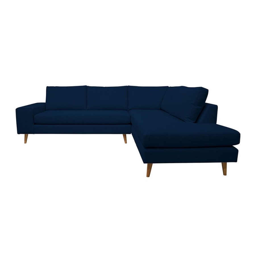 Meubles Fabrique De Styles Canapes D'Angle | Canape D'Angle Droit 5 Places Andre - Effet Velours - Seven Dark Blue