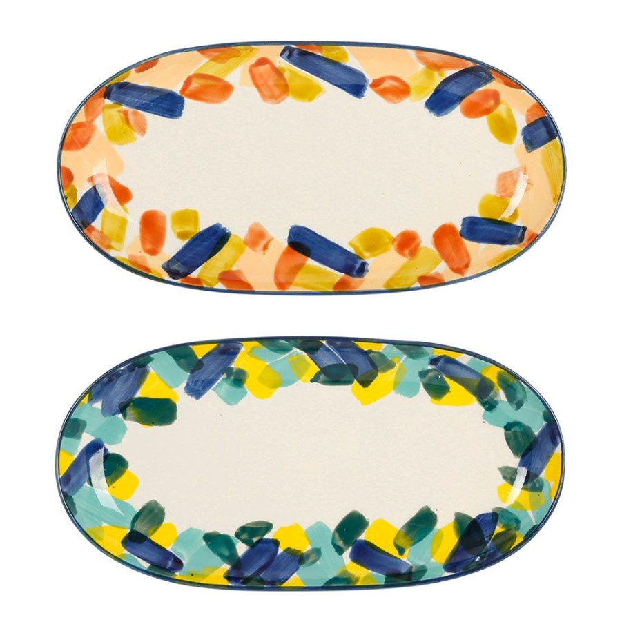 Arts De La Table Fabrique De Styles Plats Et Saladiers | Plats Ovales X2 Multicolore En Gres - Belle Vie