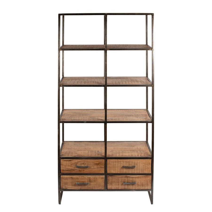 Meubles Fabrique De Styles Bibliotheques Et Etageres | Etagere En Fer Noir Et Bois D' Acacia H200Cm- Factory