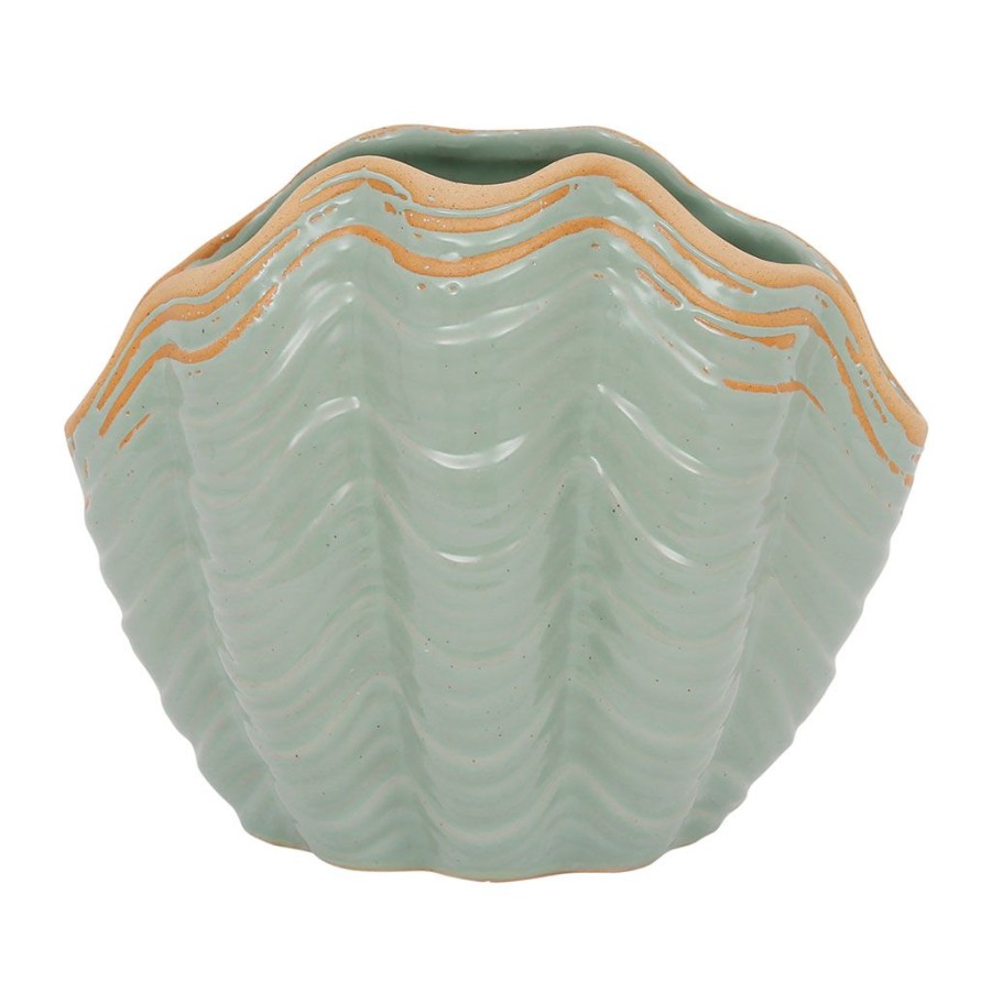 Deco Fabrique De Styles Vases Et Soliflores | Vase Coquillage Vert D'Eau H15Cm En Gres