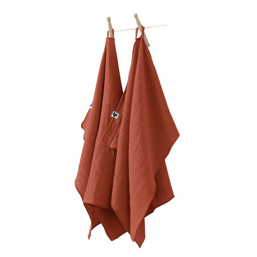 Textiles Fabrique De Styles Torchons&Tabliers Et Maniques | Lot De 2 Essuies Mains En Gaze Coton Terracotta 50X70Cm - Gaia