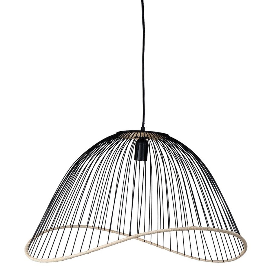 Luminaires Fabrique De Styles | Suspension En Fer Et Rotin H35Cm Noir - Filen