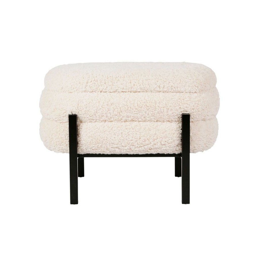 Meubles Fabrique De Styles Poufs Et Tabourets | Tabouret Coffre En Tissu Bouclette Creme Et Fer Noir - Cosine