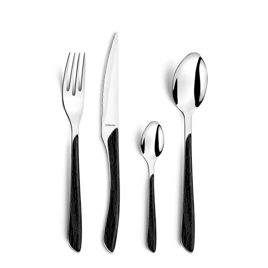 Arts De La Table Fabrique De Styles Menageres | Menagere 24 Pieces Acier Et Noir - Eclat