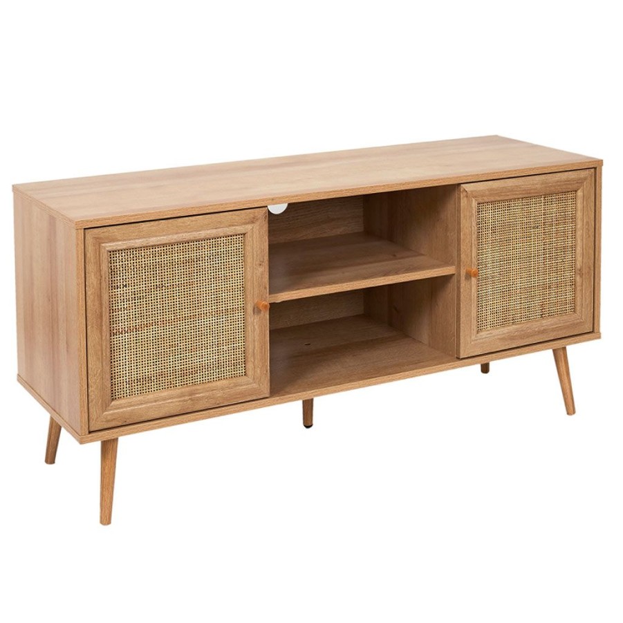 Meubles Fabrique De Styles Meubles Tv | Meuble Tv Naturel En Bois Et Cannage L115Cm - Baia