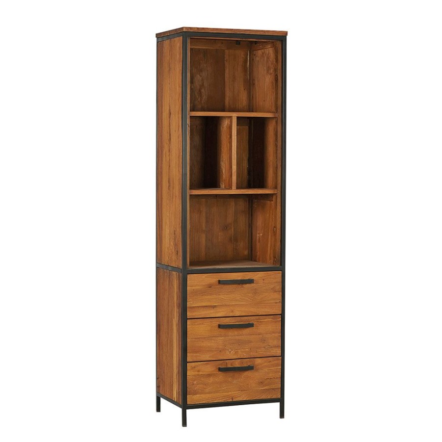 Meubles Fabrique De Styles Bibliotheques Et Etageres | Etagere En Teck Massif Recycle Avec 3 Tiroirs H190Cm - Alix