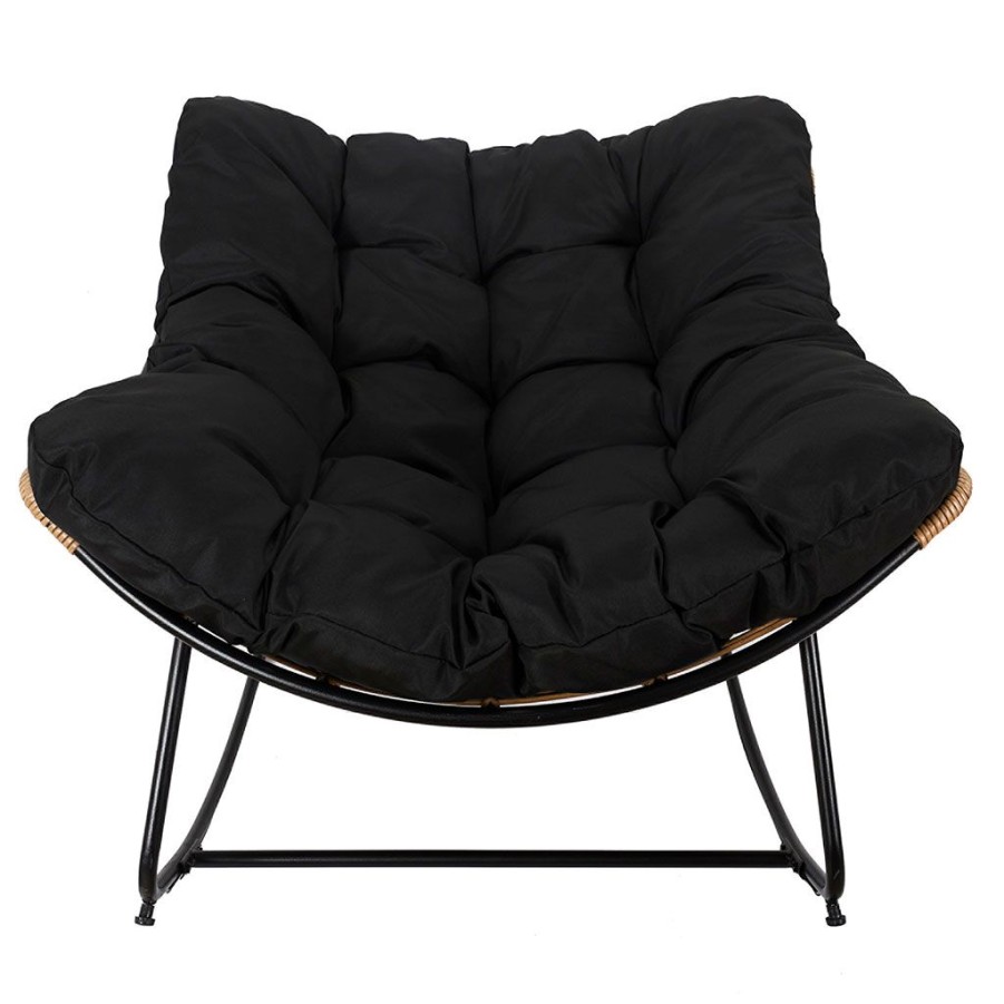 Jardin Fabrique De Styles Chaises&Fauteuils | Fauteuil De Jardin A Bascule Coussin Noir -Tamia