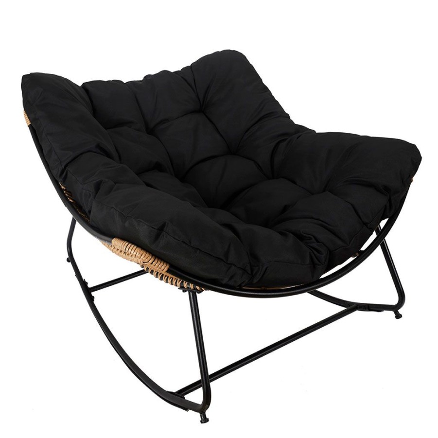 Jardin Fabrique De Styles Chaises&Fauteuils | Fauteuil De Jardin A Bascule Coussin Noir -Tamia